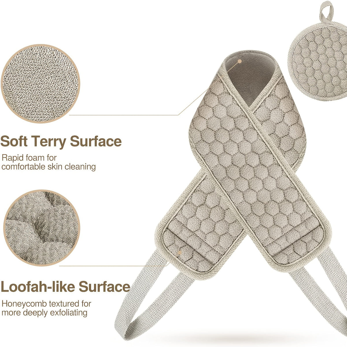 Back Scrubber with Textured Honeycomb Exfoliating Surface for Shower & Bath | Thomler