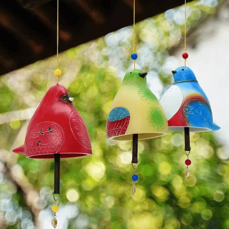 Hand-Painted Resin Bell Wind Chime – Colorful Garden Bird Accent for Yard, Patio & Porch | Thomler