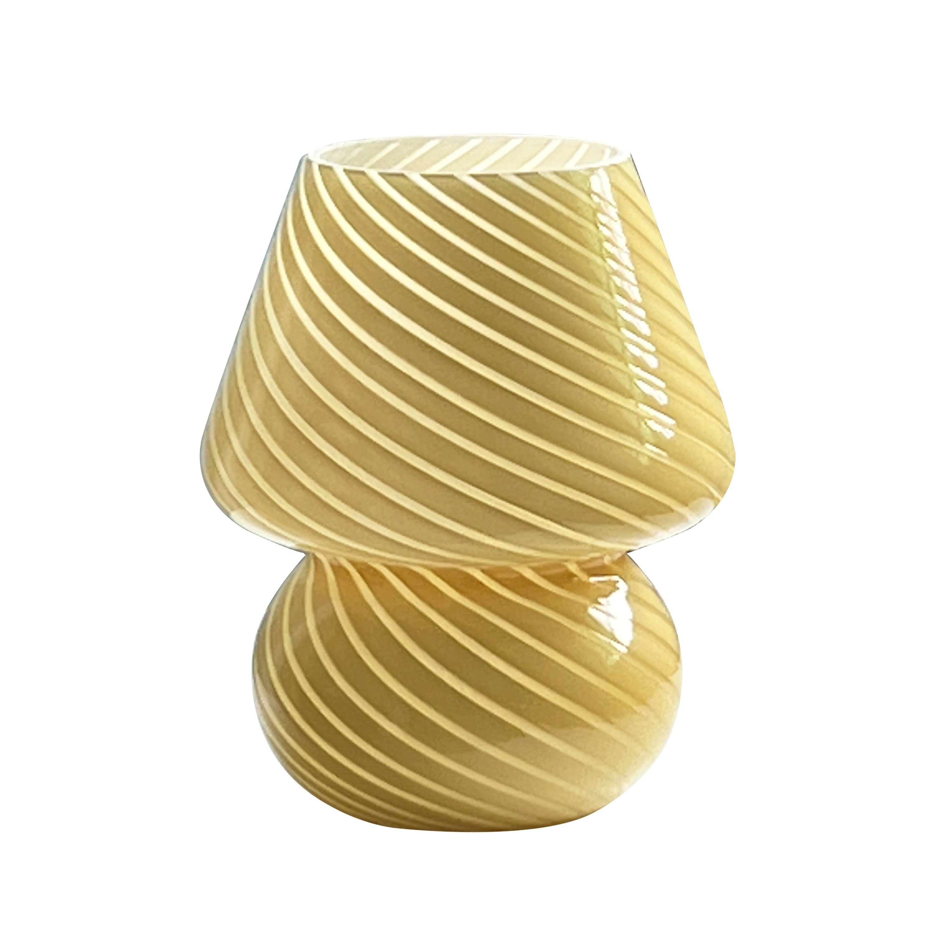 Hand-Blown Glass Mushroom Table Lamp USB Dimmable LED Bedside Light Retro Swirl Accent Lighting for Bedroom Living Room Desk | Thomler