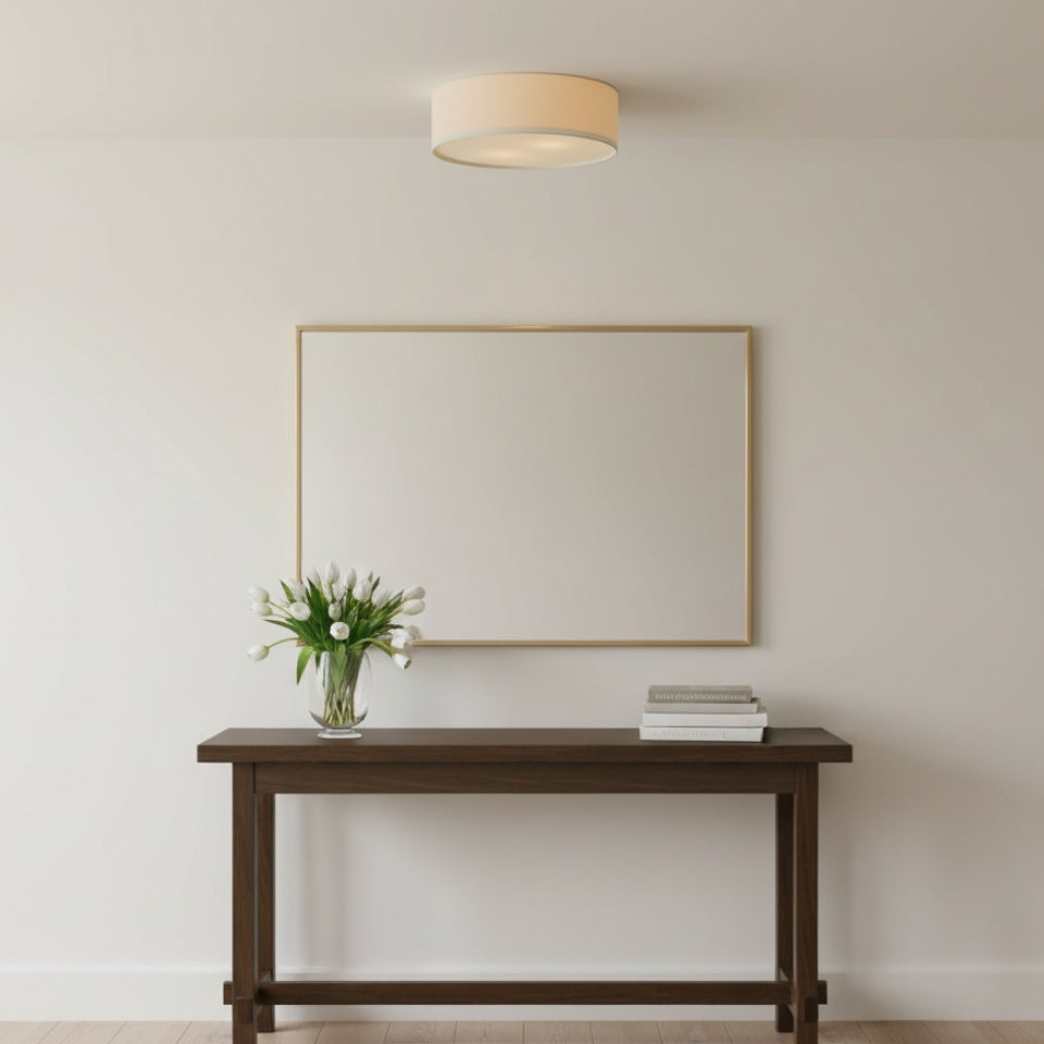 Fabric Flush Mount Drum Shade Ceiling Light for Bedroom & Living Room – Hardwire Installation | Thomler