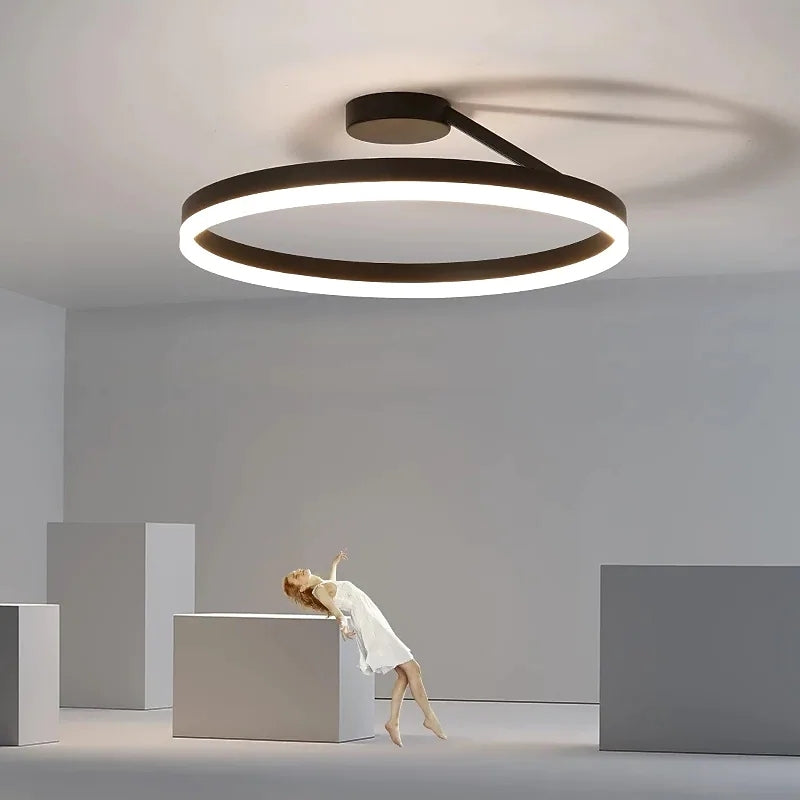 Ceiling Lamp Metal Ring LED 50.0 cm Black White Living Room Bedroom Dimmable Modern Flush Mount Light Fixture | Thomler