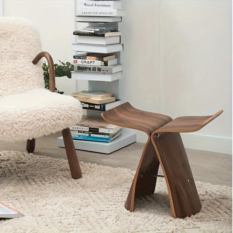 Solid Wood Butterfly Stool – Compact Accent Seat for Entryway, Living Room & Home Office | Thomler