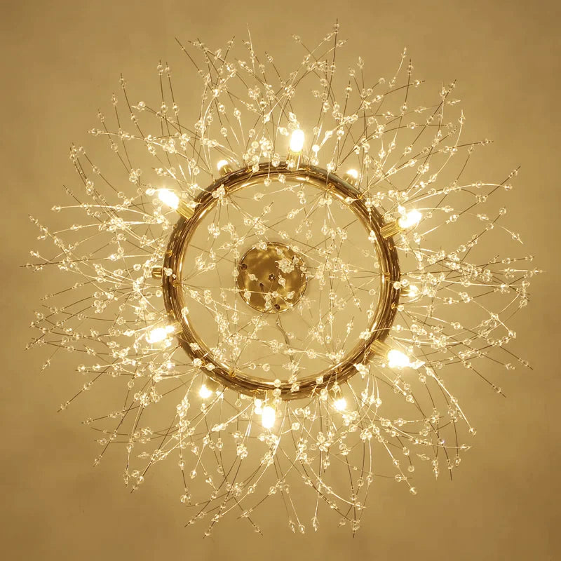 Crystal Starburst Chandelier – Modern Radial LED Fixture in Gold Metal | Thomler