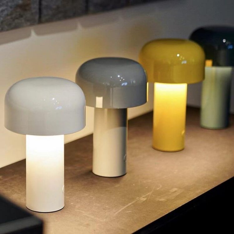 Cordless Mushroom Table Lamp with Touch Dimmer & USB-C Rechargeable Battery for Bedroom, Desk & Outdoor | Thomler