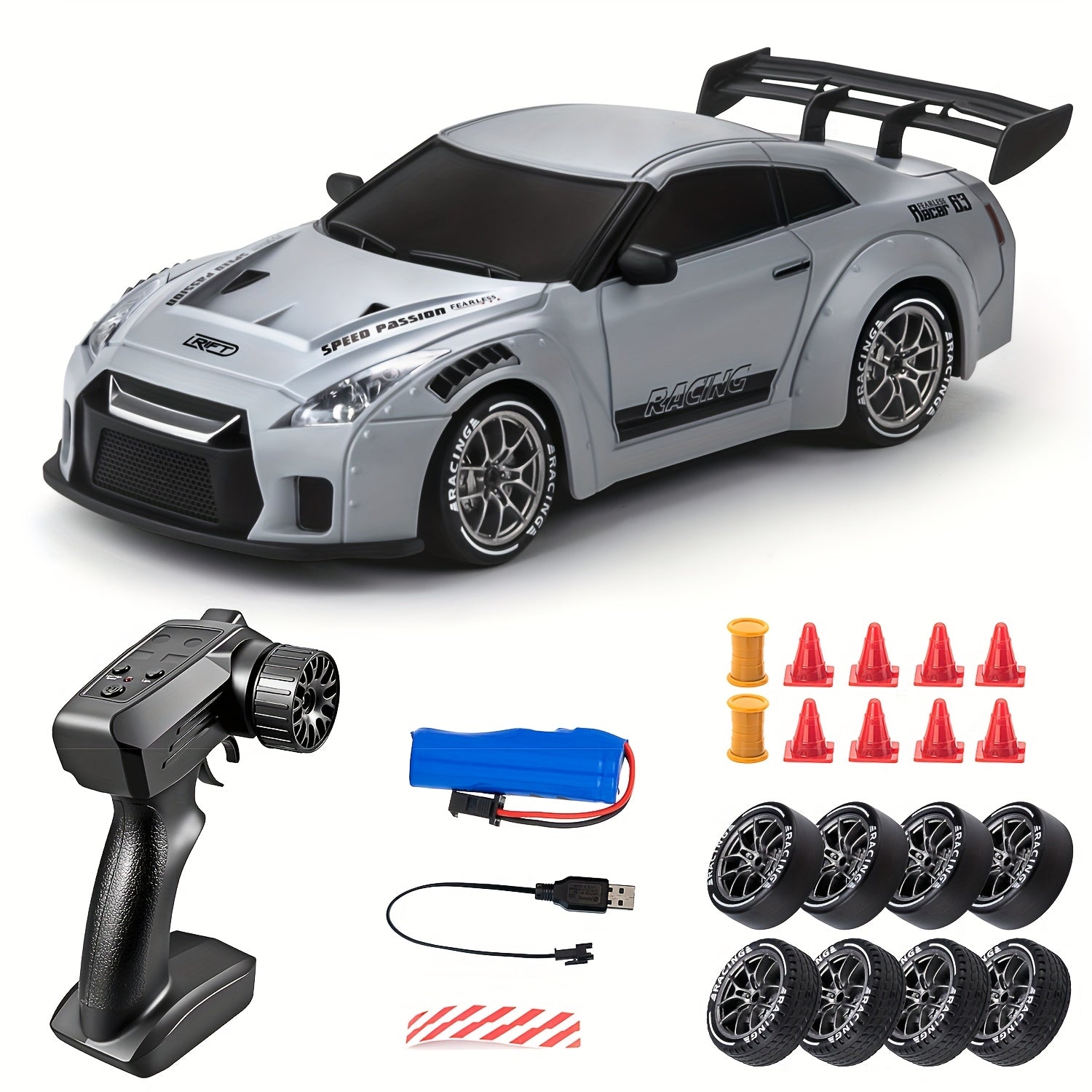 RC Drift Car Plastic 20.0 cm Grey 4WD Indoor Racing Remote Control Toy With Illuminated Wheels | Thomler