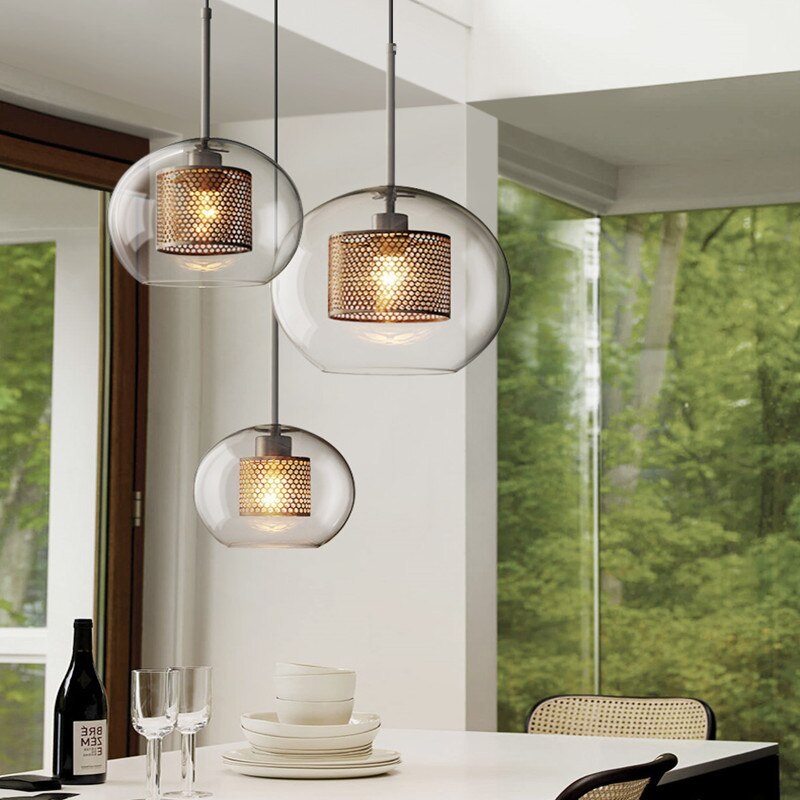 Modern Hanging Ceiling Fixture with Clear Glass Shade & Brass Hardware for Kitchen Island, Dining Room | Thomler