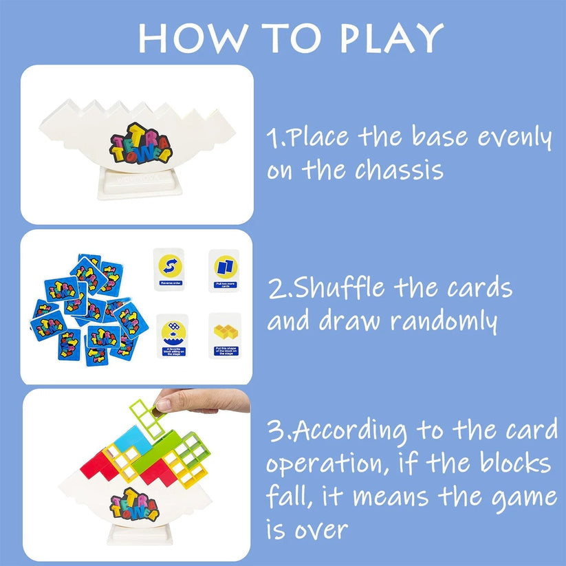 Stacking Block Balance Game with Tetris-Style Pieces for Family Game Night, Party Entertainment & Skill Building | Thomler
