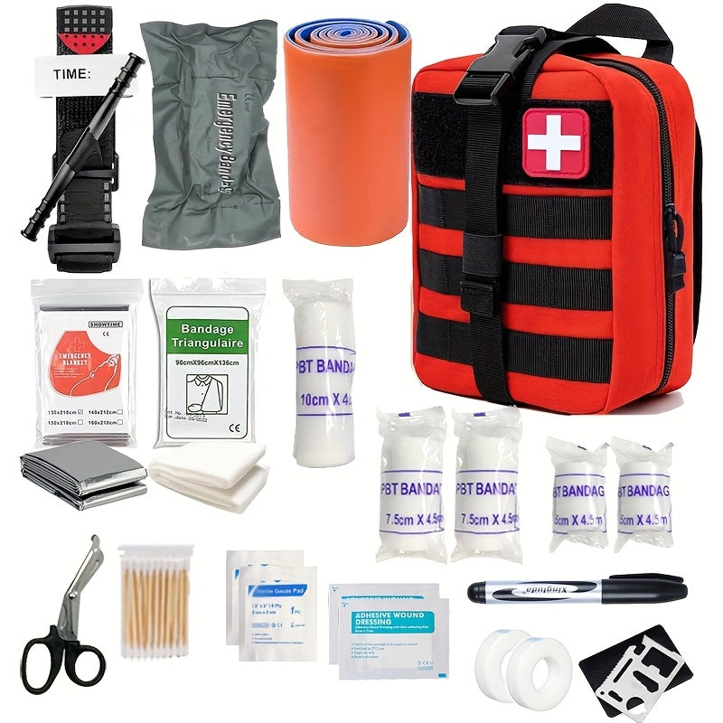 Emergency First Aid Kit with Tourniquet for Outdoor Adventures, Camping & Hiking Survival Trauma Medical Supplies | Compact Portable Bag | Thomler