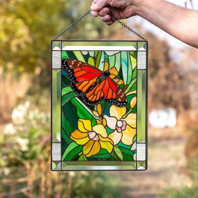 Stained Glass Window Cling Sun Catcher Panel for Indoor Outdoor Wall Decor, Acrylic Light Prism Art with Hummingbird Cardinal Butterfly | Thomler
