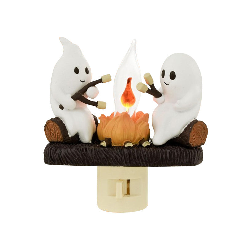 Flickering Campfire Ghost Night Light LED Resin Figurine for Kids Bedrooms Halloween Decor Ambient Lighting Whimsical Tabletop Lamp | Thomler