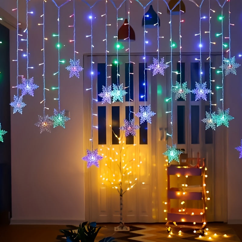 Snowflake String Lights | USB-Powered Holiday Decor with Multi-Color Glow | 13 ft Festive Strand for Christmas Tree, Window & Banister | Thomler