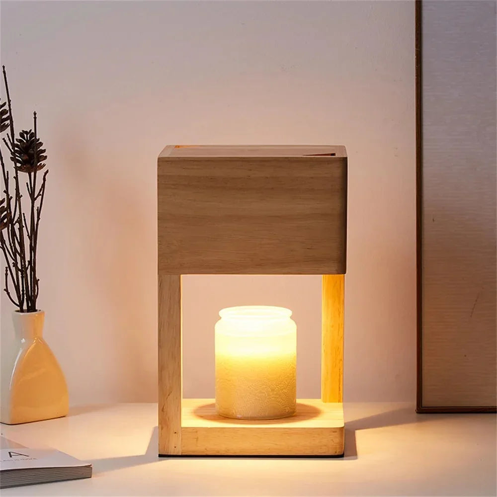 Candle Warmer Lamp Wood 26.0 cm Natural Mood Lighting Living Room Bedroom Table Lamp Candle Holder Ambient Light | Thomler