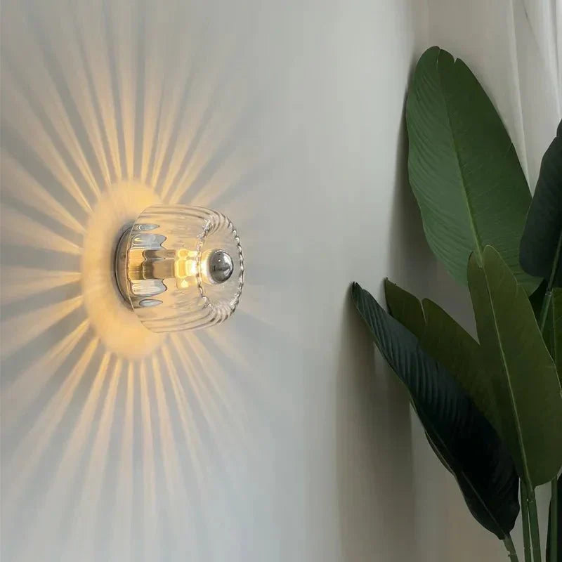Wall Lamp Ribbed Glass E14 Metal Transparent Bedroom Hallway Bauhaus Retro Accent Lighting | Thomler
