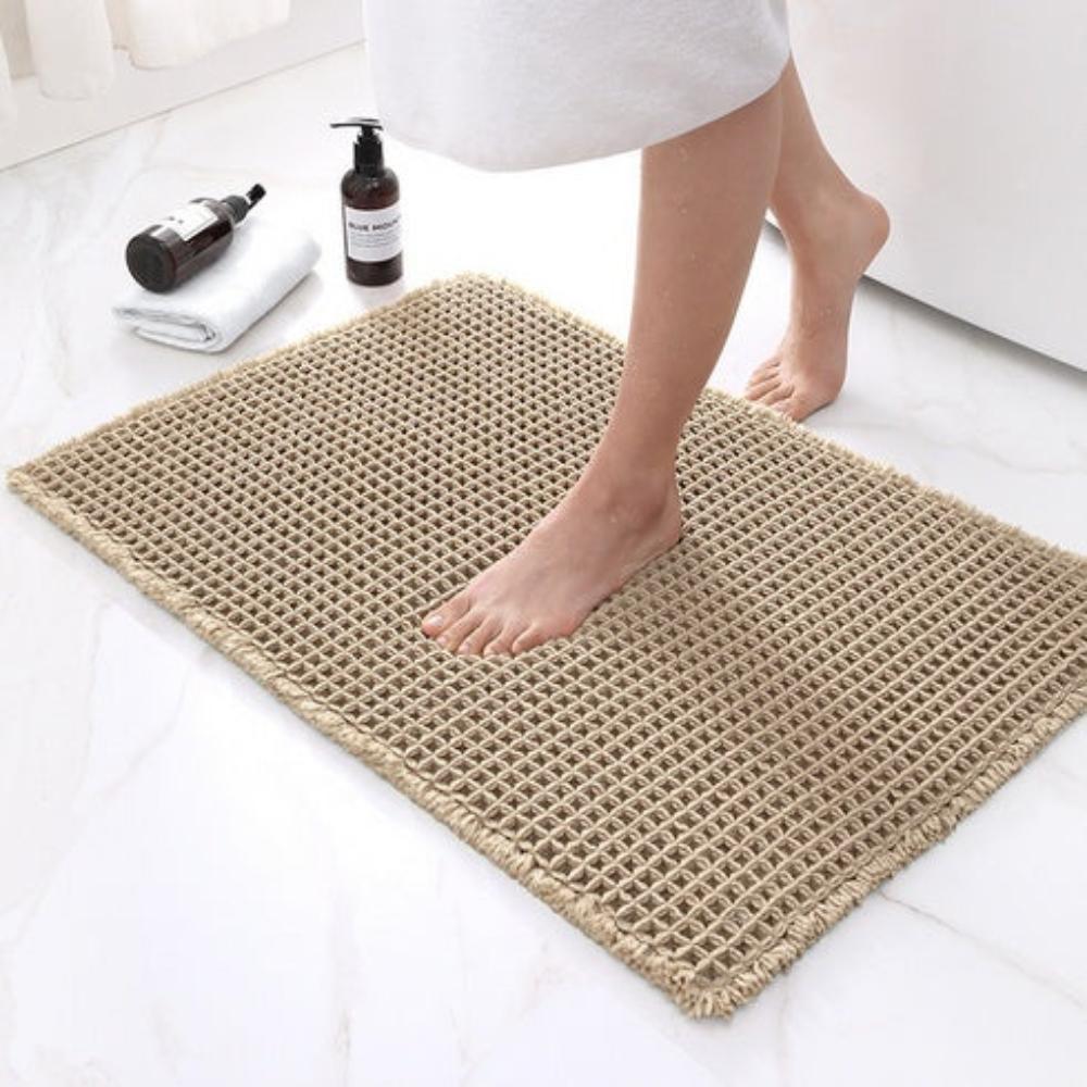 Bath Mat Waffle Texture Quick Dry Non Slip Beige Bathroom Shower Floor Rug Absorbent Soft Spa Style | Thomler