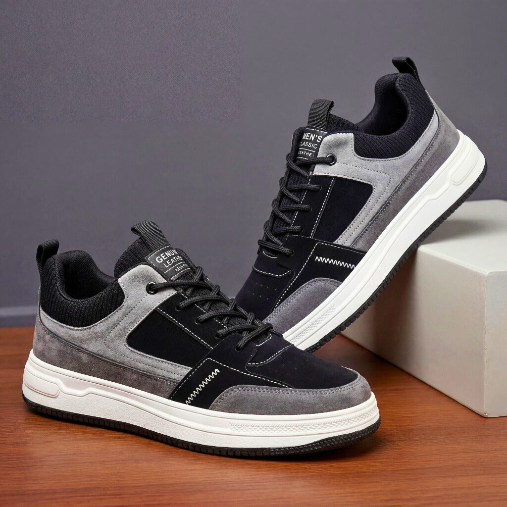 Men's Leather Low-Top Sneakers with Knit Accent Panels & Cushioned Insole | Thomler