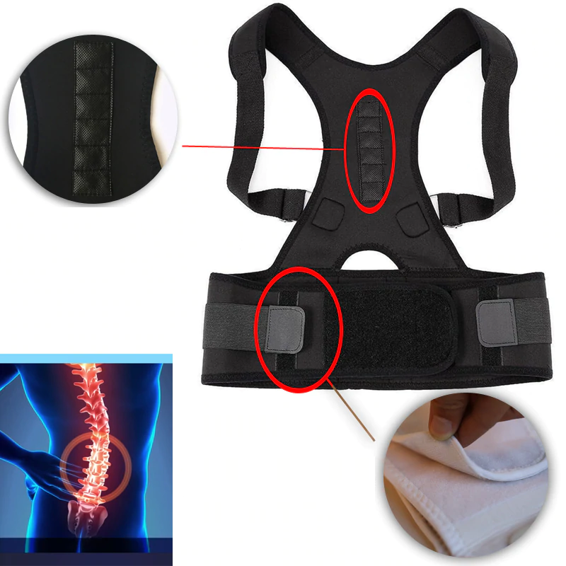 Magnetic Posture Corrector Brace for Upper Back & Shoulder Pain Relief, Adjustable Support Belt with Therapy Magnets for Men & Women | Thomler