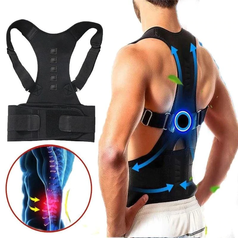 Magnetic Posture Corrector Brace for Upper Back & Shoulder Pain Relief, Adjustable Support Belt with Therapy Magnets for Men & Women | Thomler