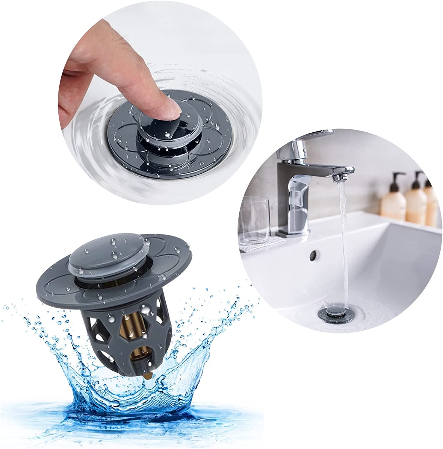 Pop-Up Drain Strainer Basket for Kitchen & Bathroom Sinks – Catches Hair, Food, Debris – Easy-Clean Mesh Filter Trap – Stainless Steel | Thomler
