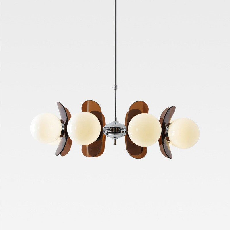 Geometric Modern Chandelier with Frosted Glass Globes – 5 or 8 Light Iron Frame Fixture for Dining Room & Living Space | Thomler