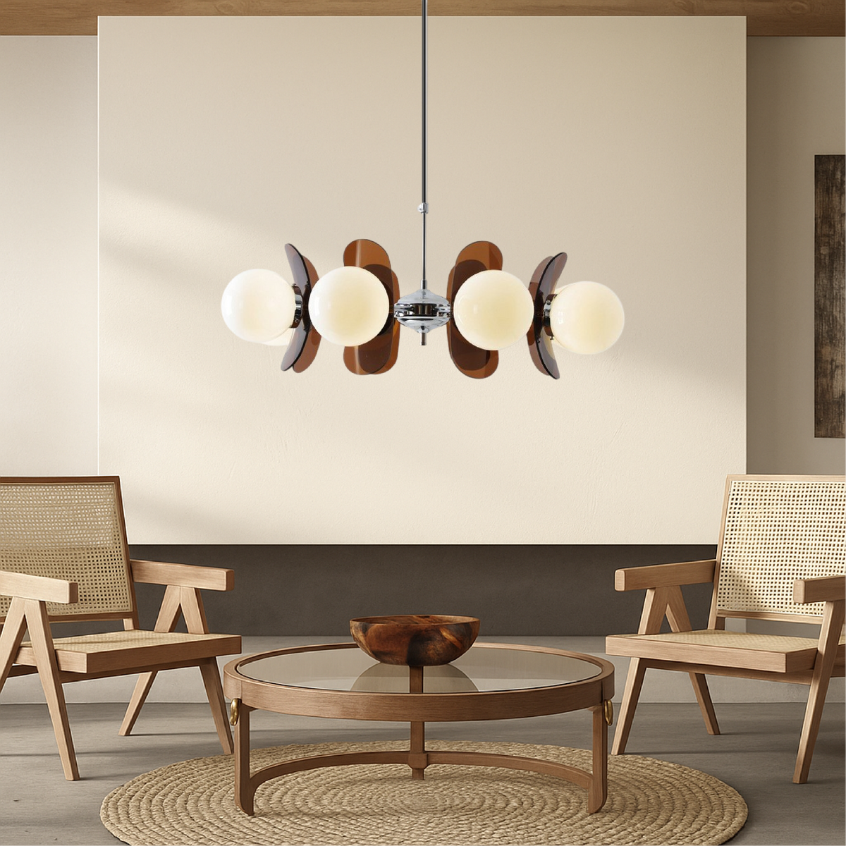 Geometric Modern Chandelier with Frosted Glass Globes – 5 or 8 Light Iron Frame Fixture for Dining Room & Living Space | Thomler