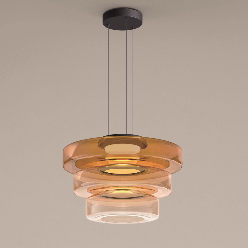 Modern Tiered Glass Ceiling Fixture – Iron & Glass Hanging Light for Kitchen Island, Dining Room & Living Space – Adjustable Multi-Layer | Thomler