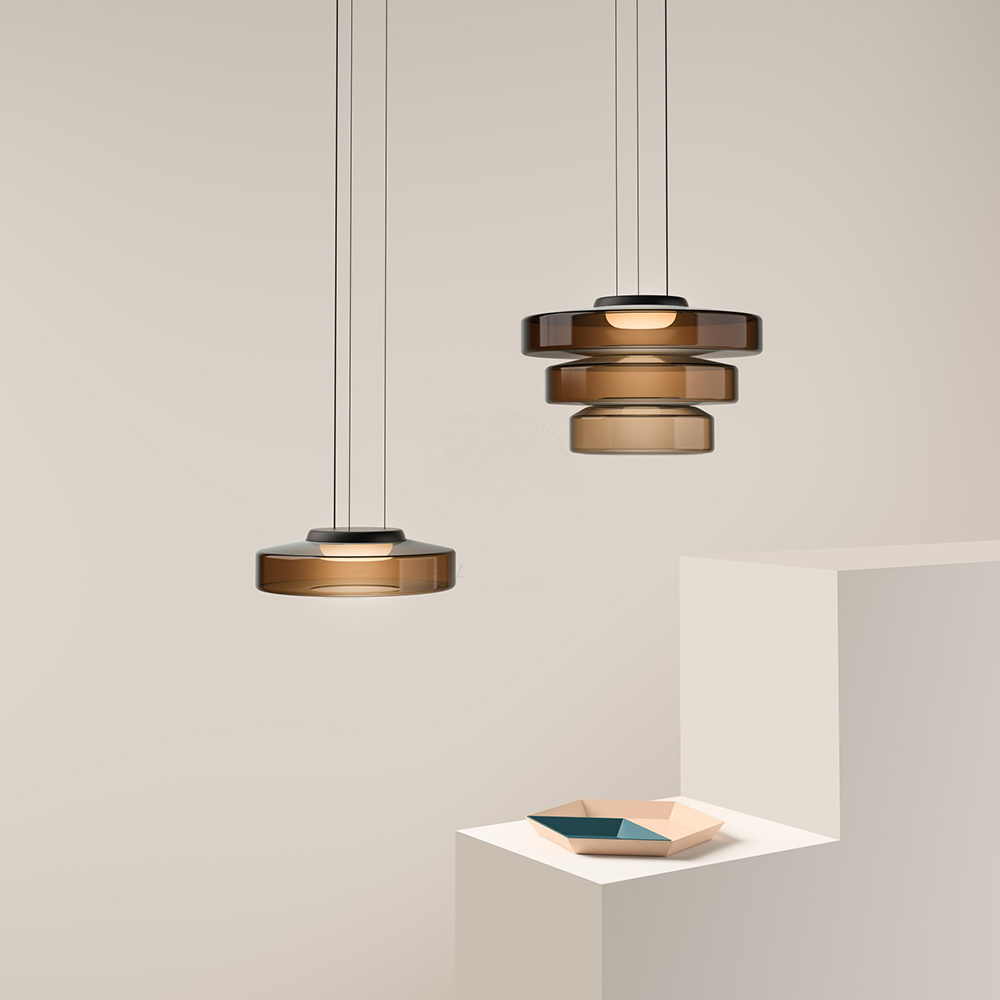 Modern Tiered Glass Ceiling Fixture – Iron & Glass Hanging Light for Kitchen Island, Dining Room & Living Space – Adjustable Multi-Layer | Thomler