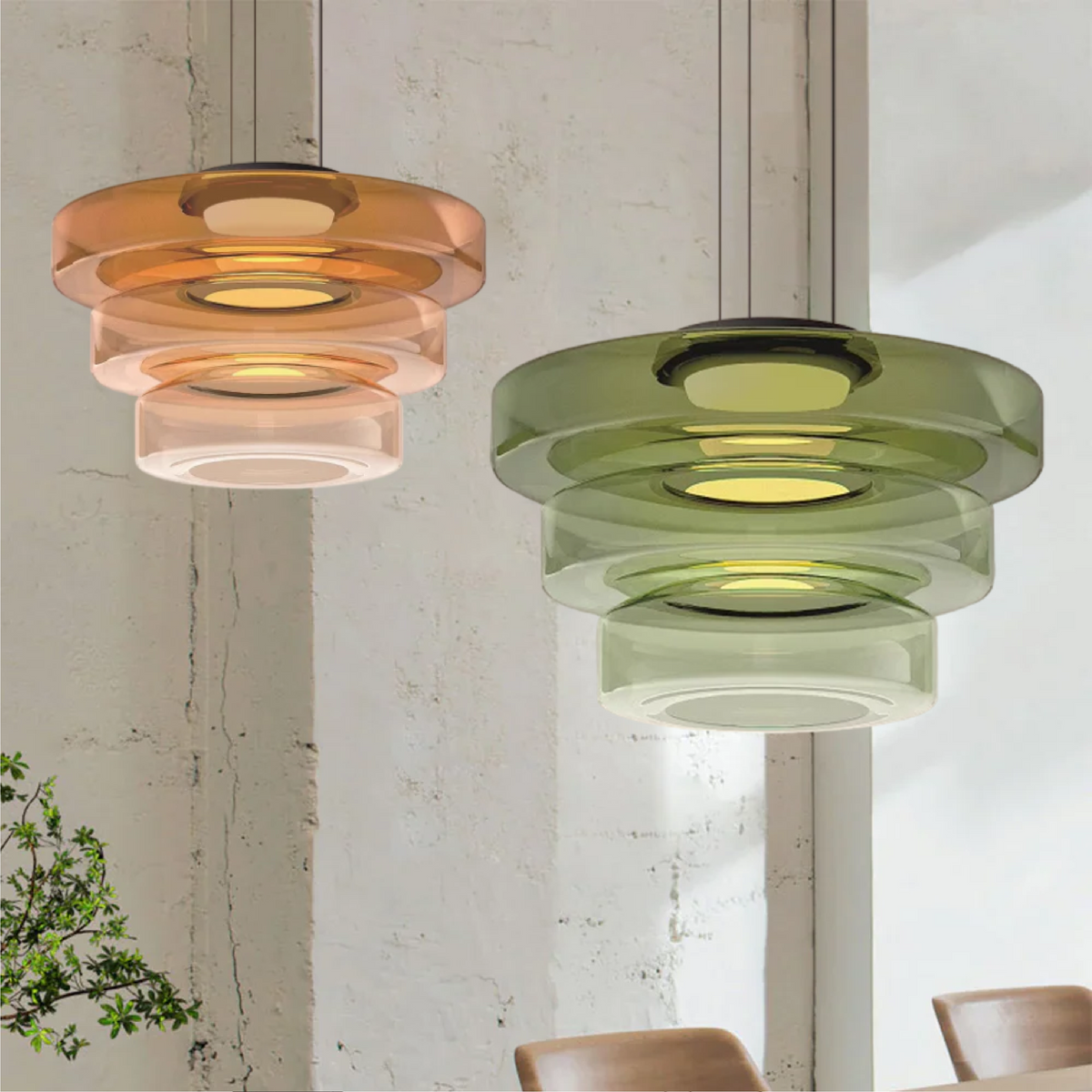 Modern Tiered Glass Ceiling Fixture – Iron & Glass Hanging Light for Kitchen Island, Dining Room & Living Space – Adjustable Multi-Layer | Thomler