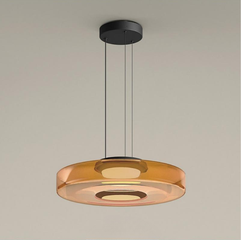 Modern Tiered Glass Ceiling Fixture – Iron & Glass Hanging Light for Kitchen Island, Dining Room & Living Space – Adjustable Multi-Layer | Thomler