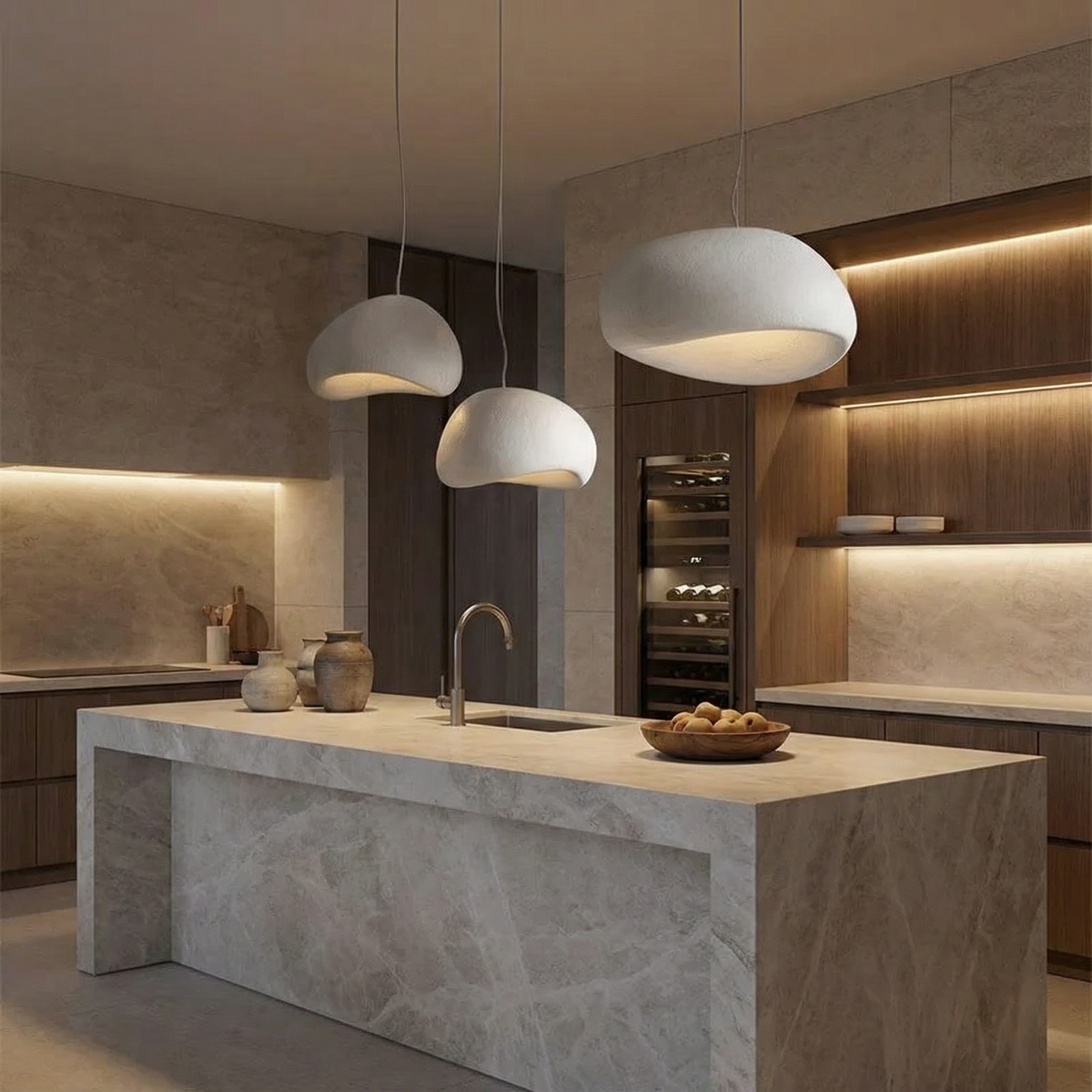 Stone-Look Dome Pendant Light Fixture in White & Gray – Organic Textured Ceiling Light for Kitchen Island Dining Room Bedroom – Modern Scand | Thomler