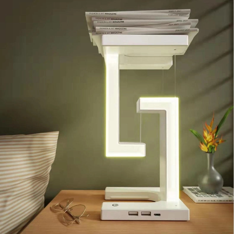 Floating Magnetic Desk Lamp with Wireless Charging Pad for Smartphones - Adjustable Brightness Touch Control LED Light for Home Office | Thomler