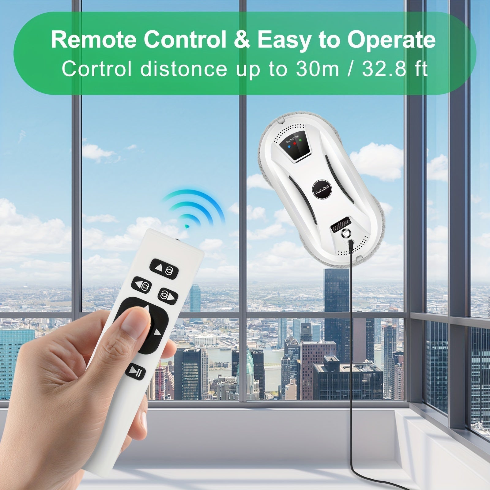 Robotic Window Cleaner with Remote Control for Streak-Free Glass – Automatic Suction Cleaner for Windows, Mirrors & Doors | Thomler