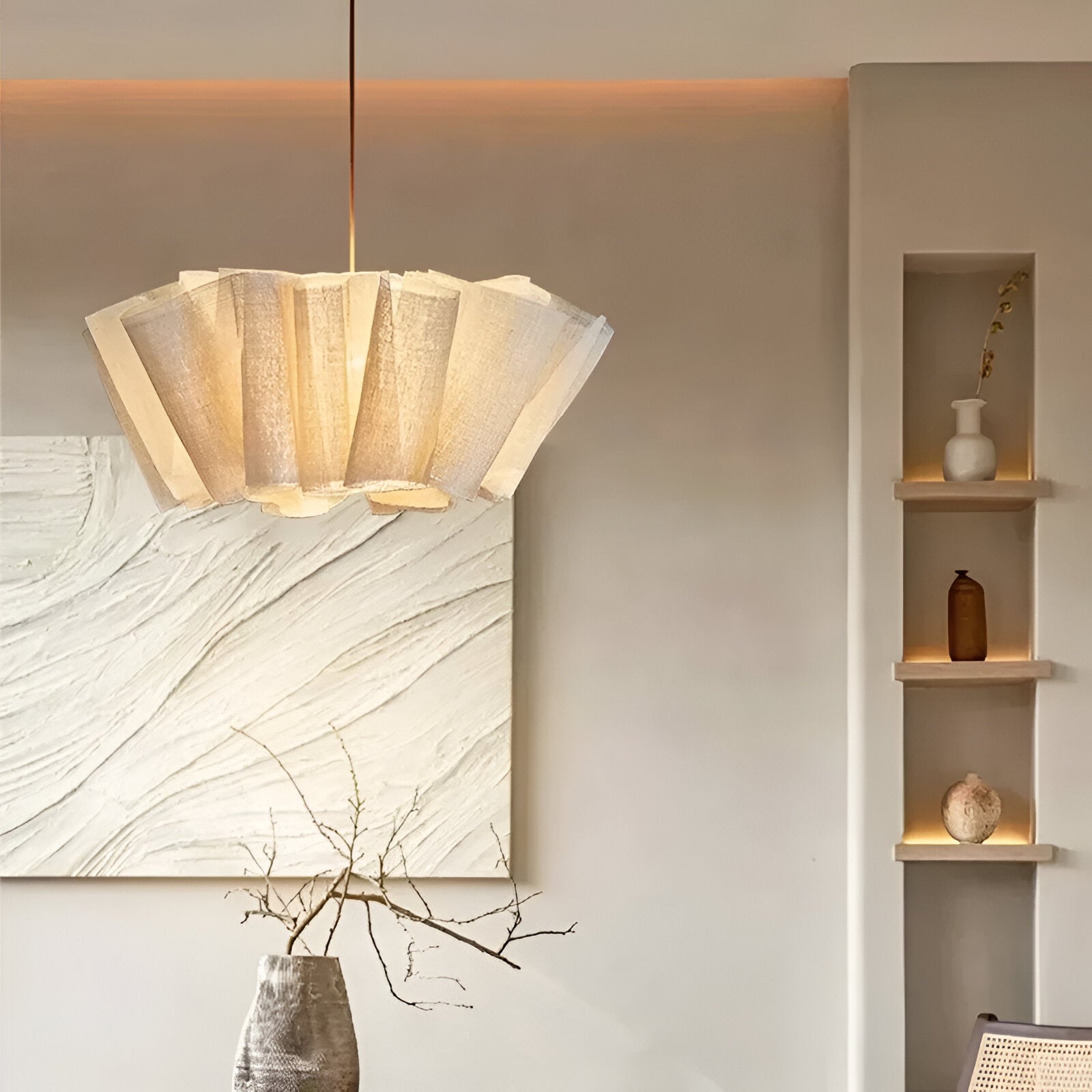 Pendant Light Fabric Pleated Shade 15.7 in Warm Cream Dining Room Kitchen Island Hanging Ceiling Lamp Scandinavian Japanese Style | Thomler