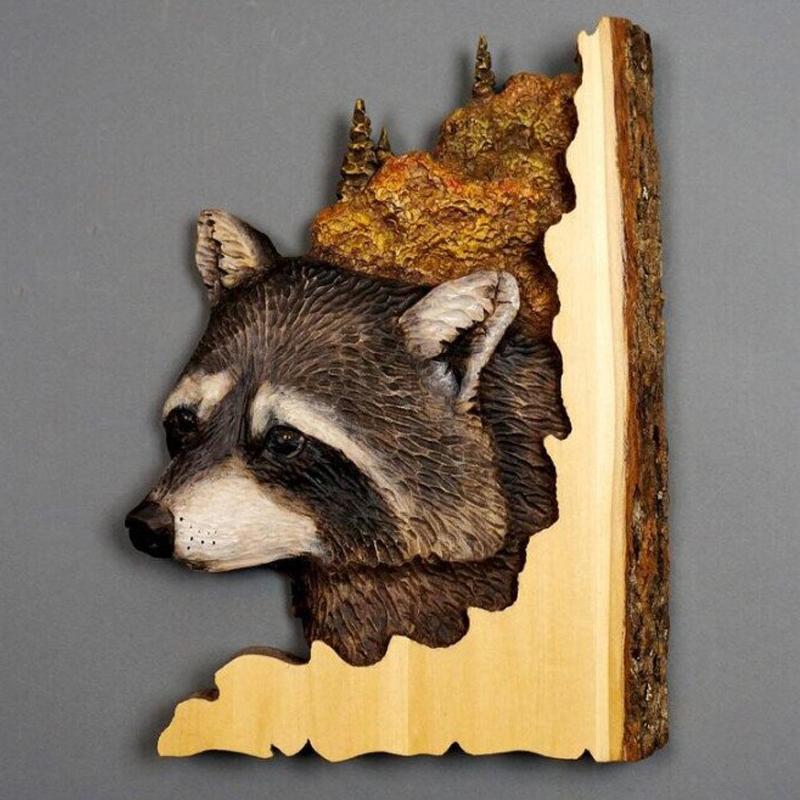 Hand-Carved Wooden Animal Wall Art Sculpture – Rustic 3D Wildlife Decor for Living Room, Bedroom & Office – Lightweight Hanging Home Accent | Thomler