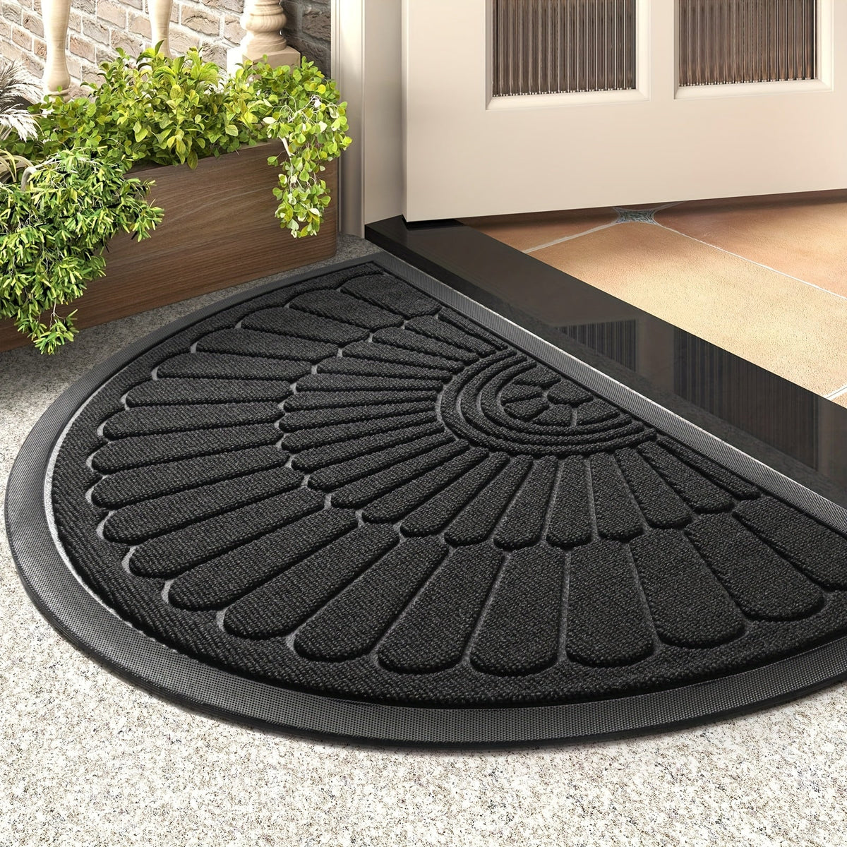 Semicircle Rubber Doormat for Entryway – Nonslip Indoor Outdoor Trap Mat for Shoes – Mudroom Floor Protection – Front Door Welcome Mat | Thomler