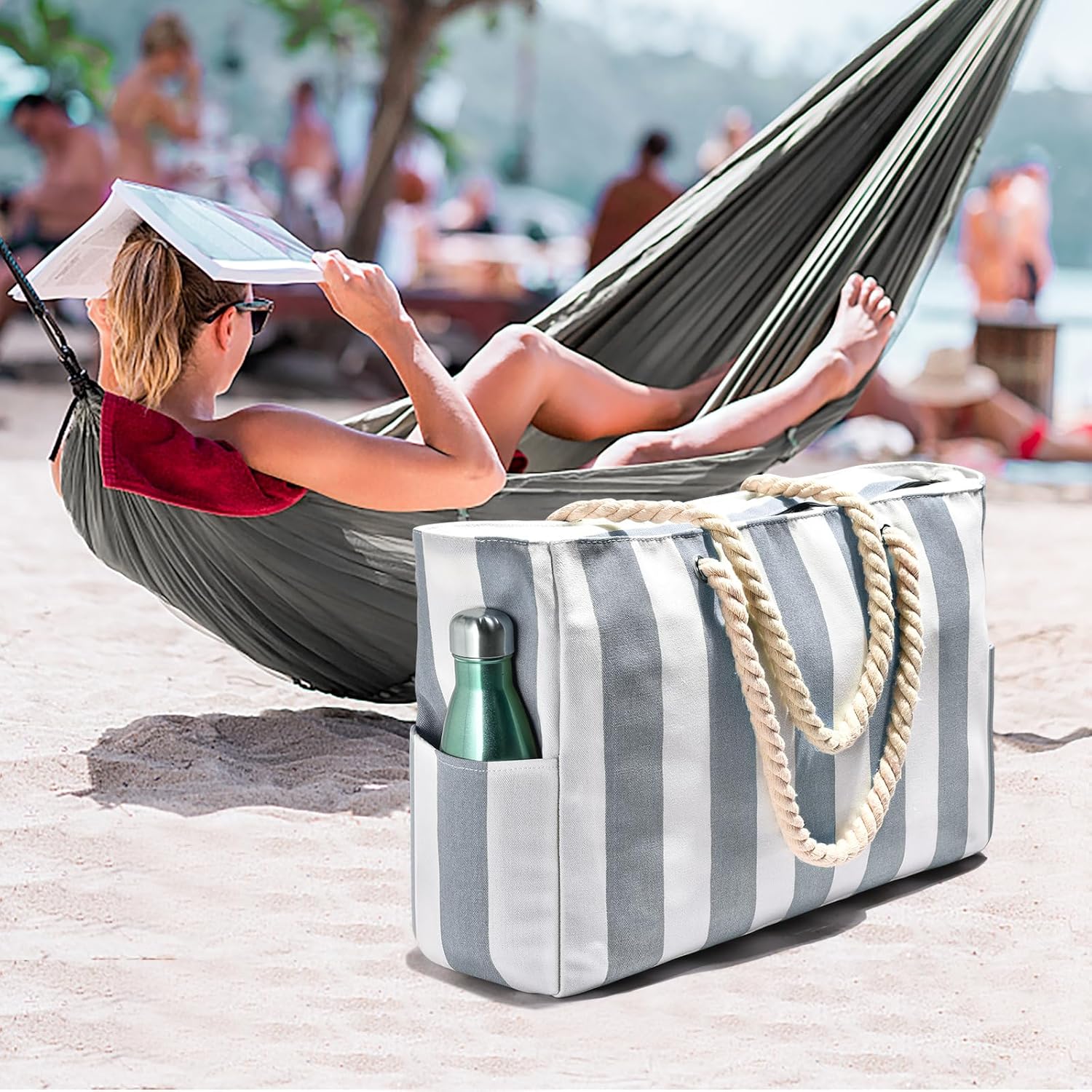 Large Mesh Carryall Bag with Zippered Closure for Pool Days and Coastal Getaways – Holds Towels, Sunscreen & Gear for Travel, Gym, Yoga, Pic | Thomler