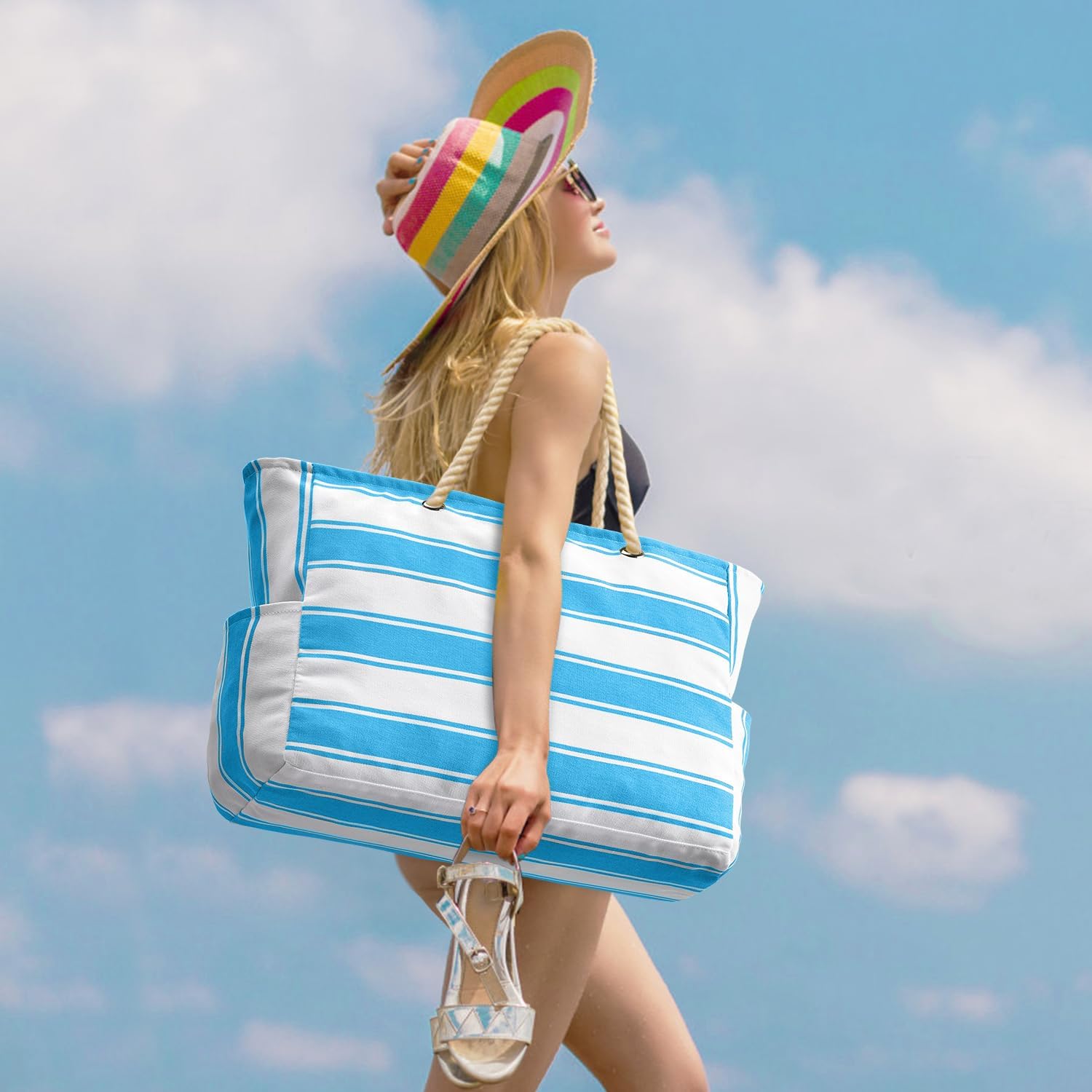 Large Mesh Carryall Bag with Zippered Closure for Pool Days and Coastal Getaways – Holds Towels, Sunscreen & Gear for Travel, Gym, Yoga, Pic | Thomler