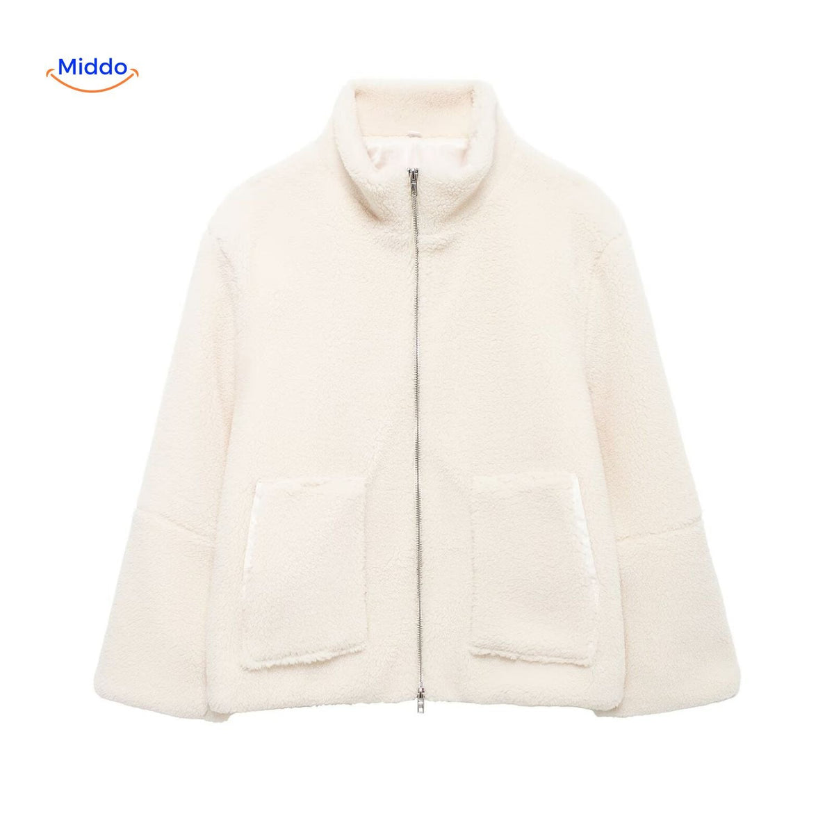 Faux Shearling Jacket with Stand Collar for Women – Plush Sherpa Winter Coat | Thomler