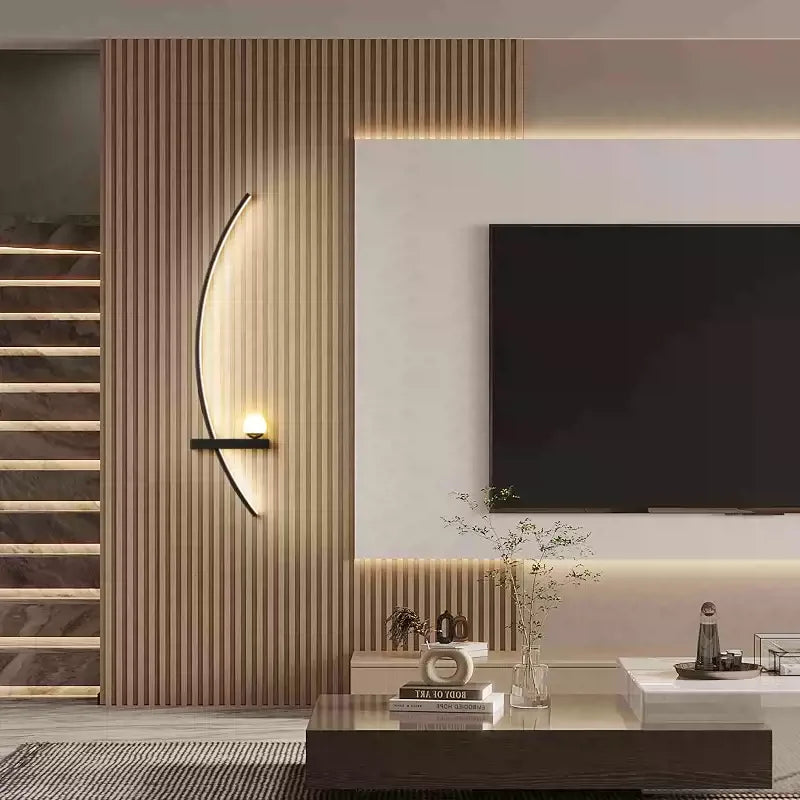 Wall Light Aluminum Acrylic LED Black Gold Modern Bedroom Hallway Decorative Crescent Linear Lighting Fixture | Thomler