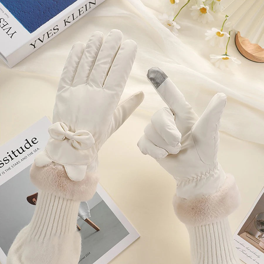 Insulated Touchscreen-Compatible Gloves for Women – Waterproof & Bow Detail | Thomler