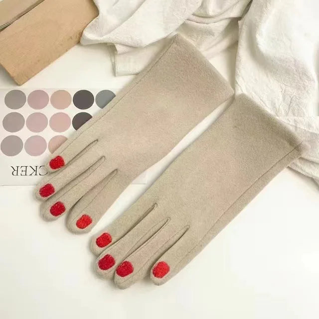 Fleece-Lined Knit Gloves with Embroidered Fingernail Detail for Women | Thomler