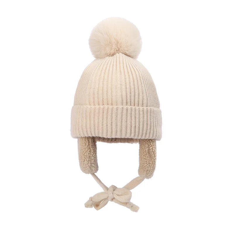 Plush-Lined Toddler Winter Cap with Chin Tie and Ear Covers – Warm Knitted Cold-Weather Headwear for Boys and Girls Age 2-8 | Thomler
