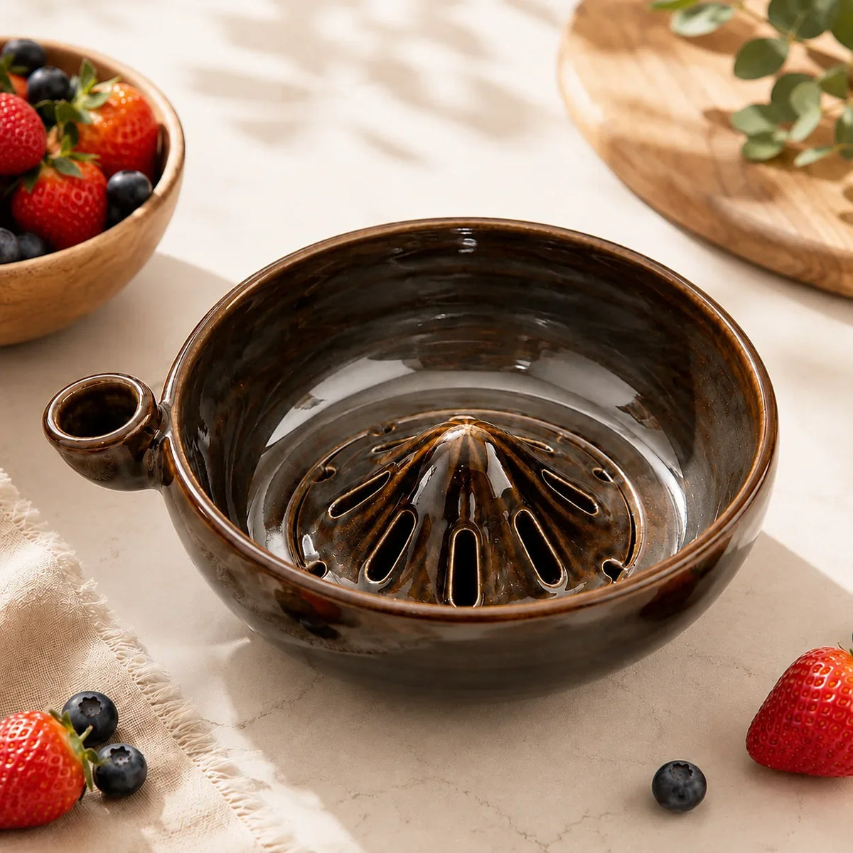 Handmade Ceramic Fruit Strainer Bowl with Drainage Holes for Fresh Berries & Produce | Thomler