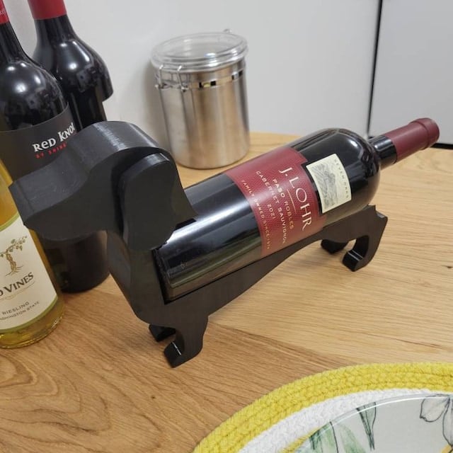 Dachshund Wine Bottle Holder | Resin Table Stand for Wine Display | Kitchen Counter Decor | Wiener Dog Figurine Holder for Red White Wine | Thomler