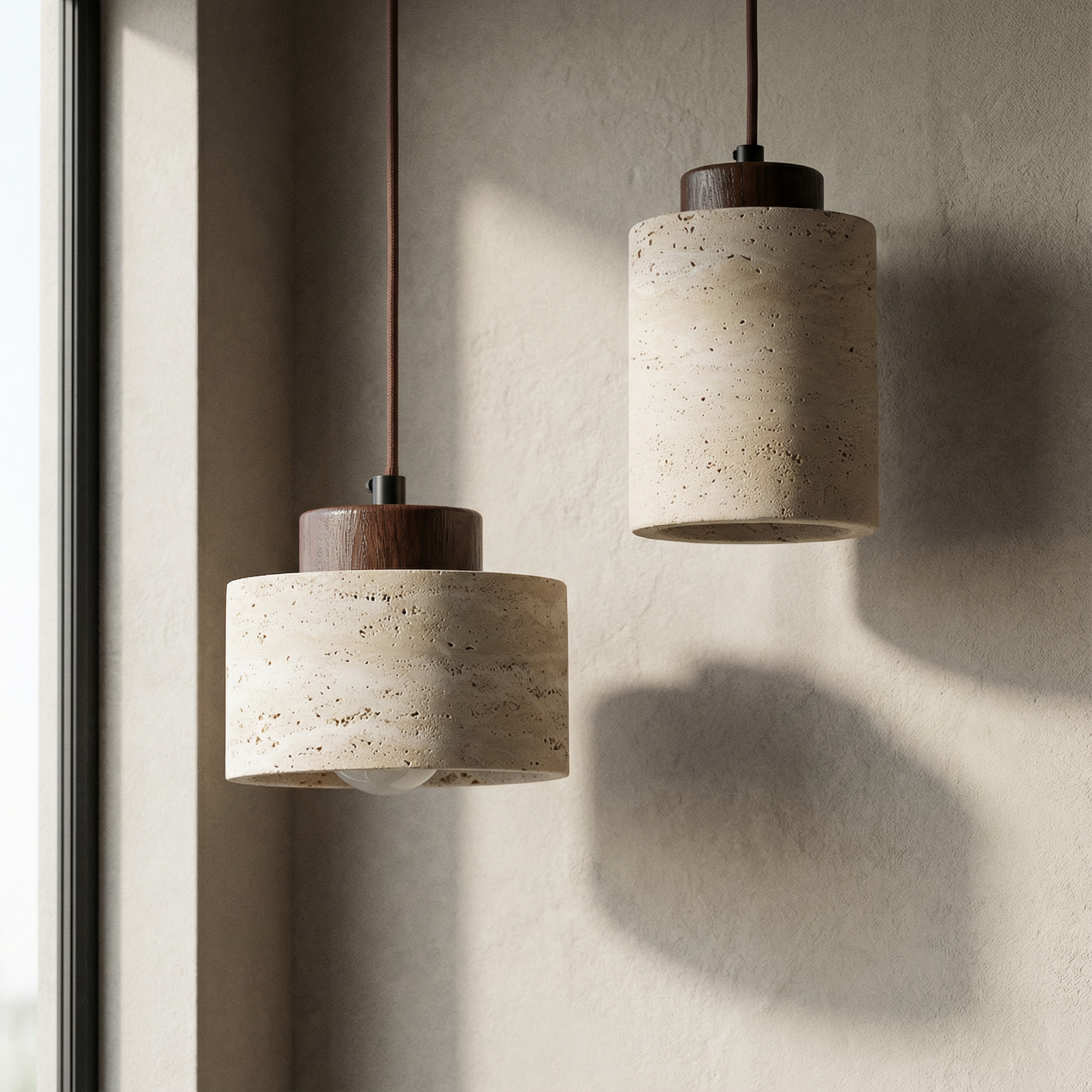 Textured Stone Shade Hanging Light with Natural Grain Finish for Kitchen Island Dining Room Modern Minimalist Ceiling Fixture | Thomler