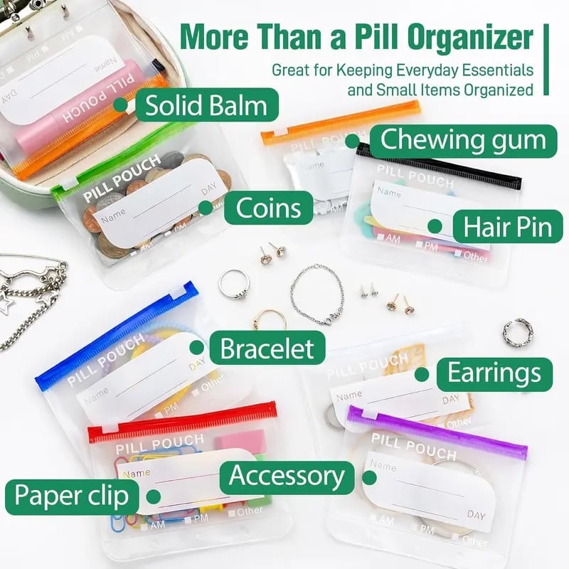Weekly Pill Organizer Case with 14 Labeled Pouches & Zipper for Travel | Thomler