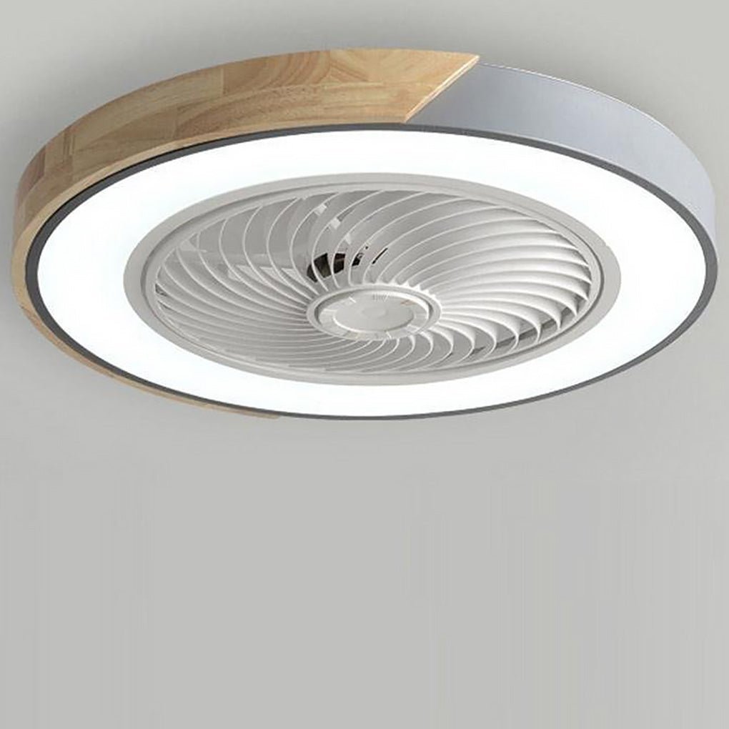 Ceiling Fan Wood Rim 50.0 cm LED Bedroom Living Room Quiet Bladeless Flush Mount Remote Control Light | Thomler