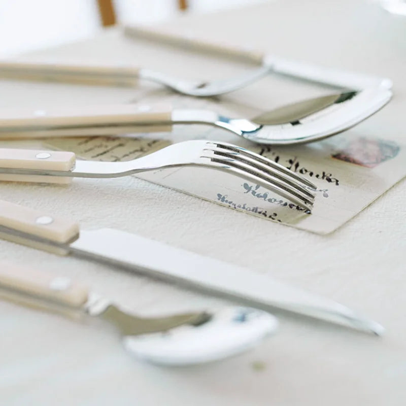 Flatware Set for 6 – Riveted Handle Silverware Service with Knife Fork Spoon – Slim Bistro Stainless Steel Dining Utensils for Everyday | Thomler