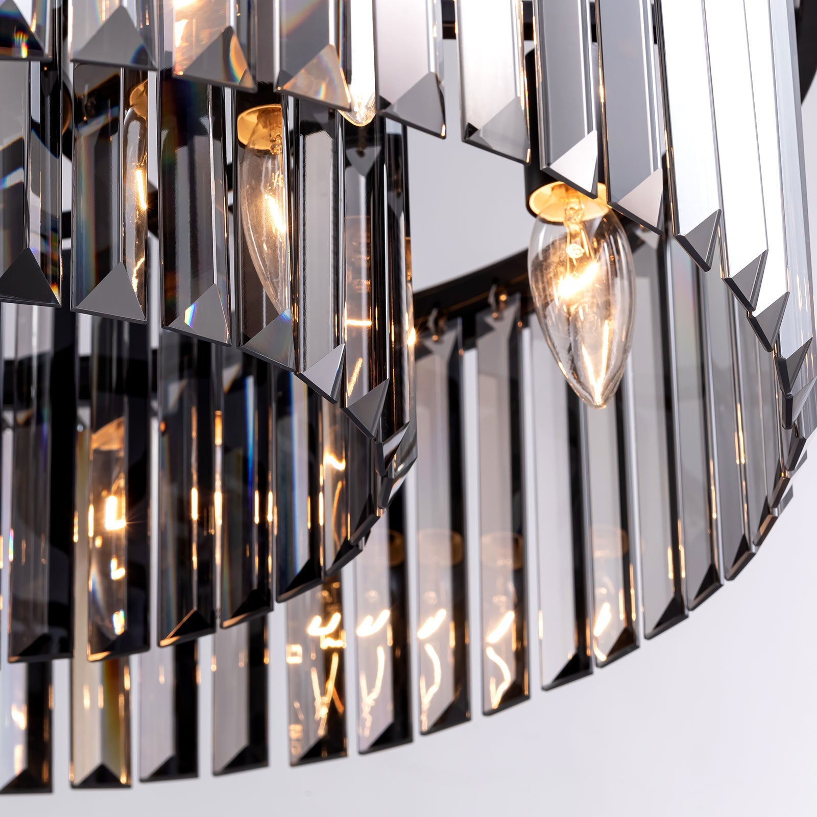 Smoky Gray K9 Crystal Chandelier Round Canopy Pendant for Dining Room Living Room Kitchen Modern Hanging Fixture E12 Bulb Adjustable Chain | Thomler