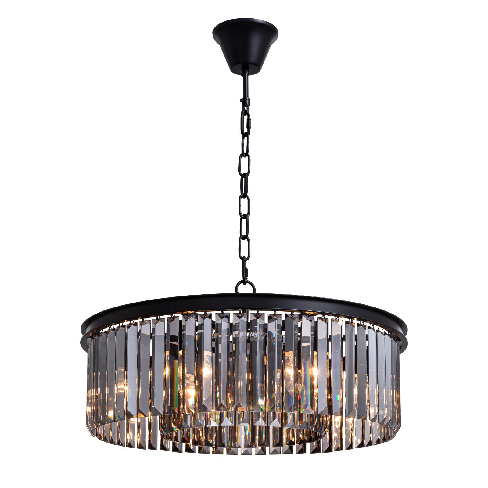 Smoky Gray K9 Crystal Chandelier Round Canopy Pendant for Dining Room Living Room Kitchen Modern Hanging Fixture E12 Bulb Adjustable Chain | Thomler