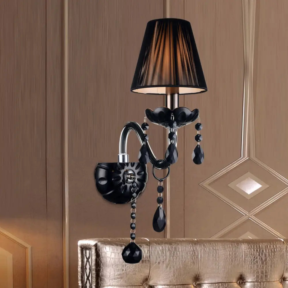 Crystal Wall Sconce Black Finish Mid-Century Modern Design E12 E14 Socket 1-2 Light Fixture for Bedroom Living Room Hallway Indoor Lighting | Thomler
